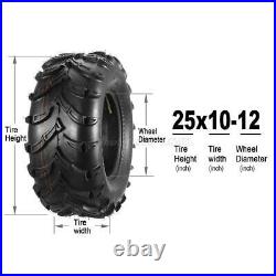 1Pc MaxAuto Rear ATV Tire 25x10-12 6Ply TL 12Rim Tread Depth 16mm 25 10 12