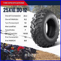 2 OBOR 25X10-12 ATV Tires 25X10X12 UTV Tires 6PR Heavy Duty Tubeless Replacement