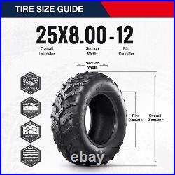 2 OBOR 25X8-12 ATV Tires 25X8X12 UTV Tires 6PR Heavy Duty Tubeless Replacement