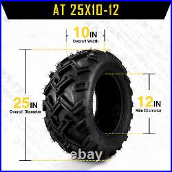 2PC 6PLY 25x10-12 ATV Tires 25x10x12 Heavy Duty 6Ply UTV Tire Replacement Tyres