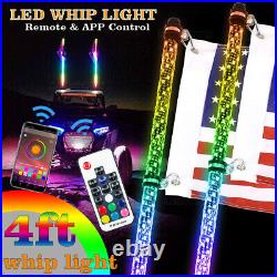 2X 4FT LED Color Whip Light APP +Bluetooth Remote for ATV UTV RGB Chasing Antena