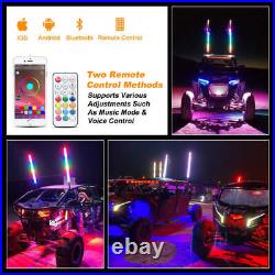 2X 4FT LED Color Whip Light APP +Bluetooth Remote for ATV UTV RGB Chasing Antena