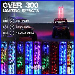 2x 3FT LED Whip Lights Spiral Chase RGB and 10 Rock Lights Bluetooth For UTV ATV