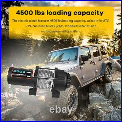 4500LBS ATV UTV Electric Recovery Winch 12V Towing Truck Steel Cable 4WD 4500lbs