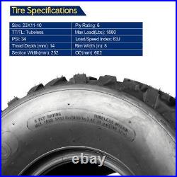 4pcs 23x11-10 ATV Tires Kawasaki Mule Tires UTV Quad Tire 6 Ply Max Load 1880 Lb