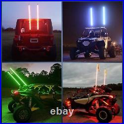 For ATV UTV Pair 4ft RGB Spiral LED Whip Lights Antenna Chase + US Flag & Remote