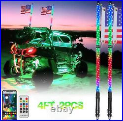 For ATV UTV RZR Pair 4ft LED Whip Lights Bluetooth APP Remote Control + US Flag