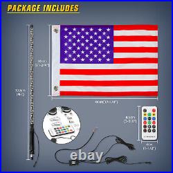 For ATV UTV RZR SxS Pair 4FT RGB LED Light Whip Antenna Chase + US Flag + Remote