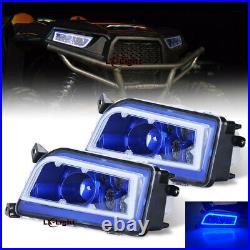 For Polaris RZR XP 4 1000 900 S ATV UTV Pair Blue Led Headlights Hi/Lo Halo DRL