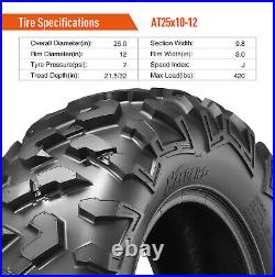 Four 25x10-12 ATV Tires 25x10x12 UTV Tires All Terrain 6Ply Tubeless Replacement