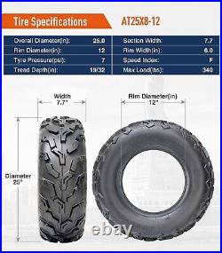 Full Set 4 25x8-12 25x10-12 ATV Mud Tires 6Ply UTV All Terrain Replacement Tyres