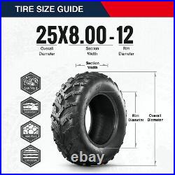 OBOR Set 2 25x8.00-12 ATV/UTV Tires 25x8x12 Heavy Duty 6PR Tubeless Replacement