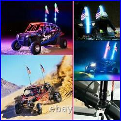 Pair 3ft RGB Spiral CREE LED Whip Lights Antenna Chase + Flag&Remote for ATV UTV