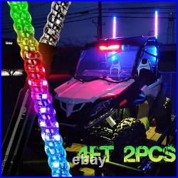 Pair 4ft LED Whip Lights Antenna Chase Bluetooth + US Flag For ATV UTV SxS RZR