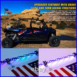 Pair 4ft LED Whip Lights Antenna Chase Bluetooth + US Flag For ATV UTV SxS RZR