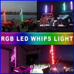 Pair 4ft RGB Spiral LED Whip Lights Antenna Chase + US Flag & Remote for ATV UTV