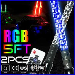 Pair 5FT Lighted Spiral LED Whip Antenna withFlag & Remote For ATV Polaris RZR UTV