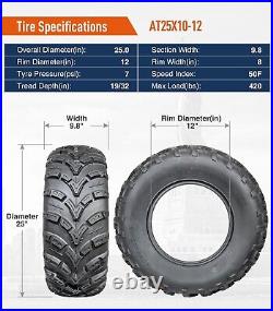 Set 2 25x10-12 ATV Tires 25x10x12 UTV Off-Road All Terrain 6PR Tubeless Replace