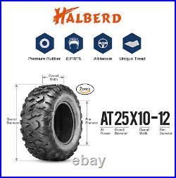 Set Of 2 25x10-12 ATV Tires 6Ply 25x10x12 UTV All Terrain Tubeless Replace Rear